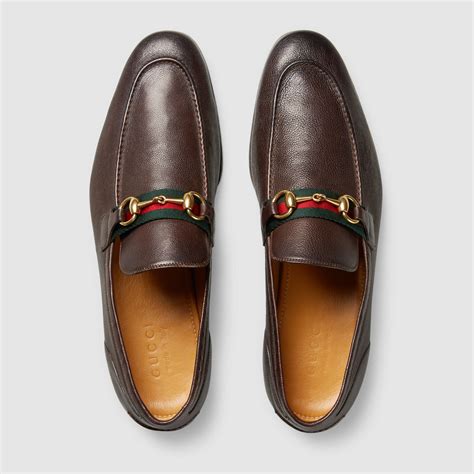 gucci leather loafer with double g and web|gucci horsebit loafers men.